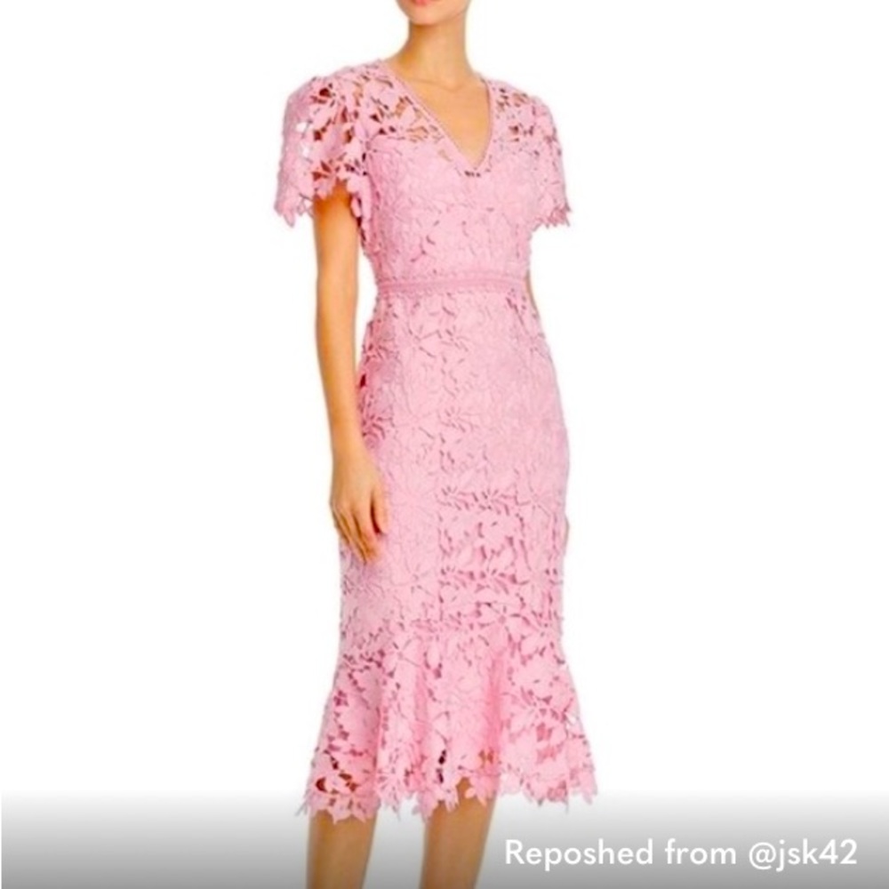 Shoshanna Pink Floral Lace Midi Dress
